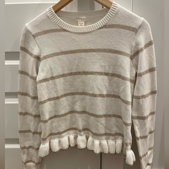 Crewcuts Girls Striped Sparkle Ruffle Hem Sweater - Picture 2 of 8